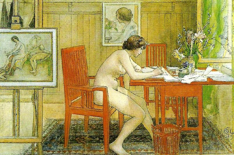 modellen skriver vykort, Carl Larsson